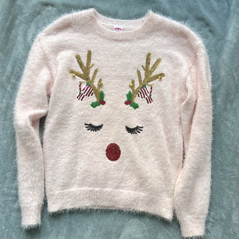 Christmas Holiday sweater fuzzy pink
